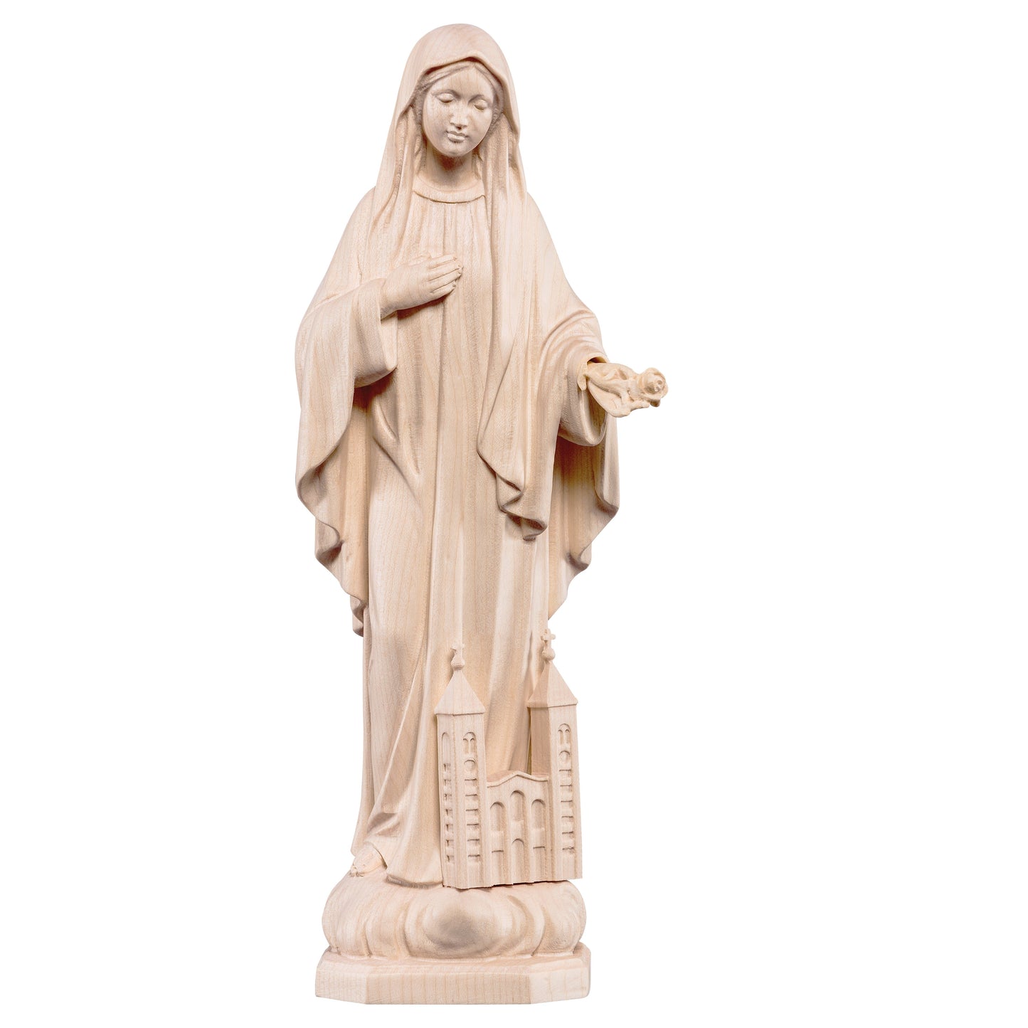 MONDO CATTOLICO Natural / 12 cm (4.7 in) Wooden statue of Our Lady of Medjugorje