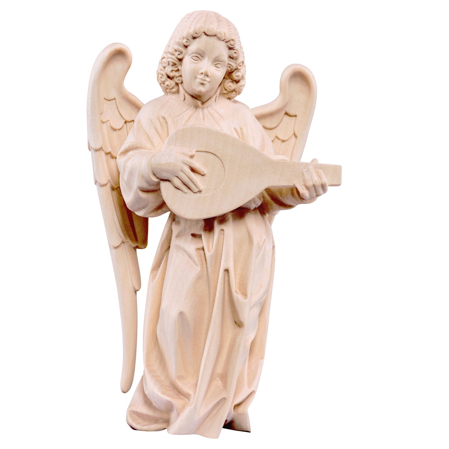 Mondo Cattolico Natural / 17 cm (6.7 in) Wooden statue of Pacher - angel with mandolin