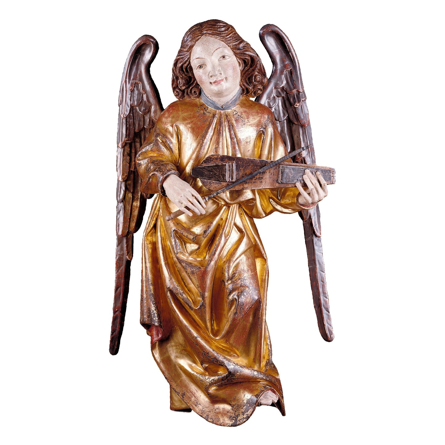 Mondo Cattolico Golden / 17 cm (6.7 in) Wooden statue of Pacher - angel with violin