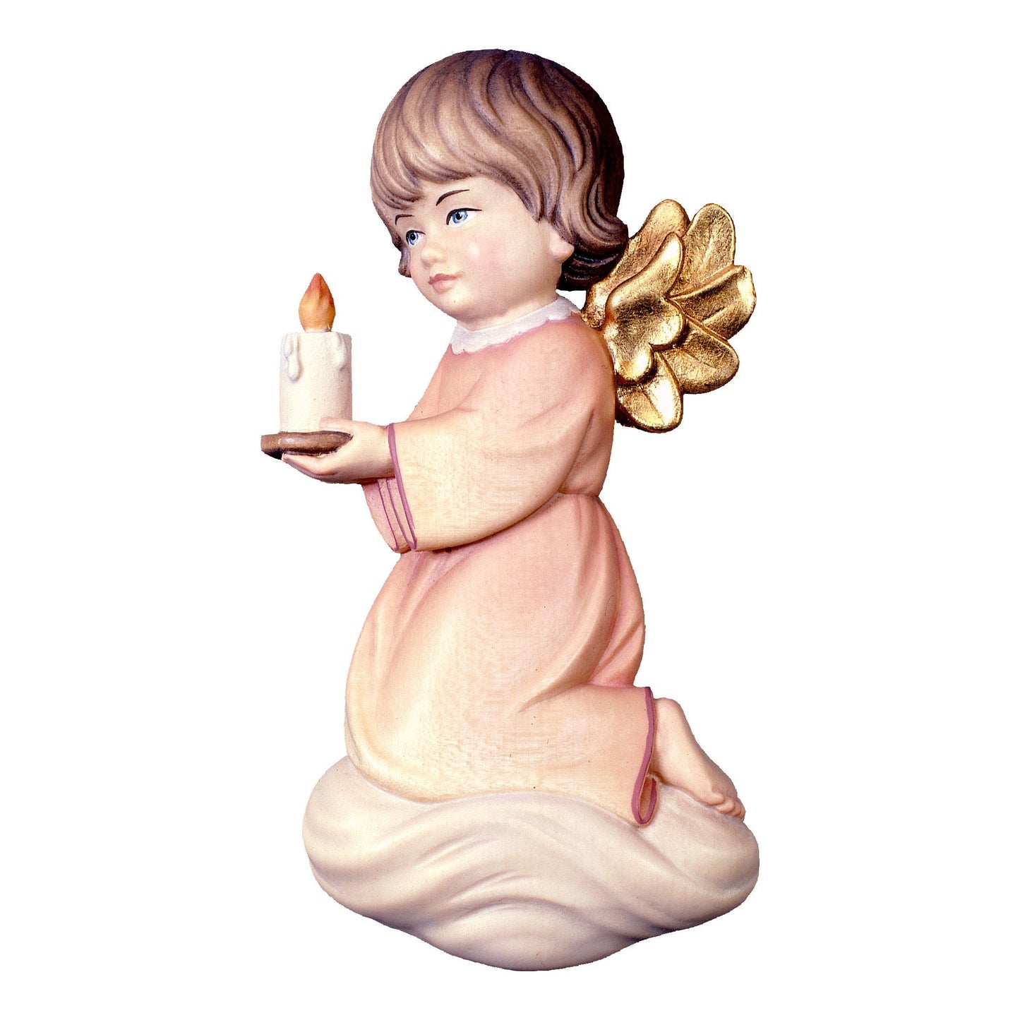 Mondo Cattolico Colored / 12 cm (4.7 in) Wooden statue of Pitti - angel with candle