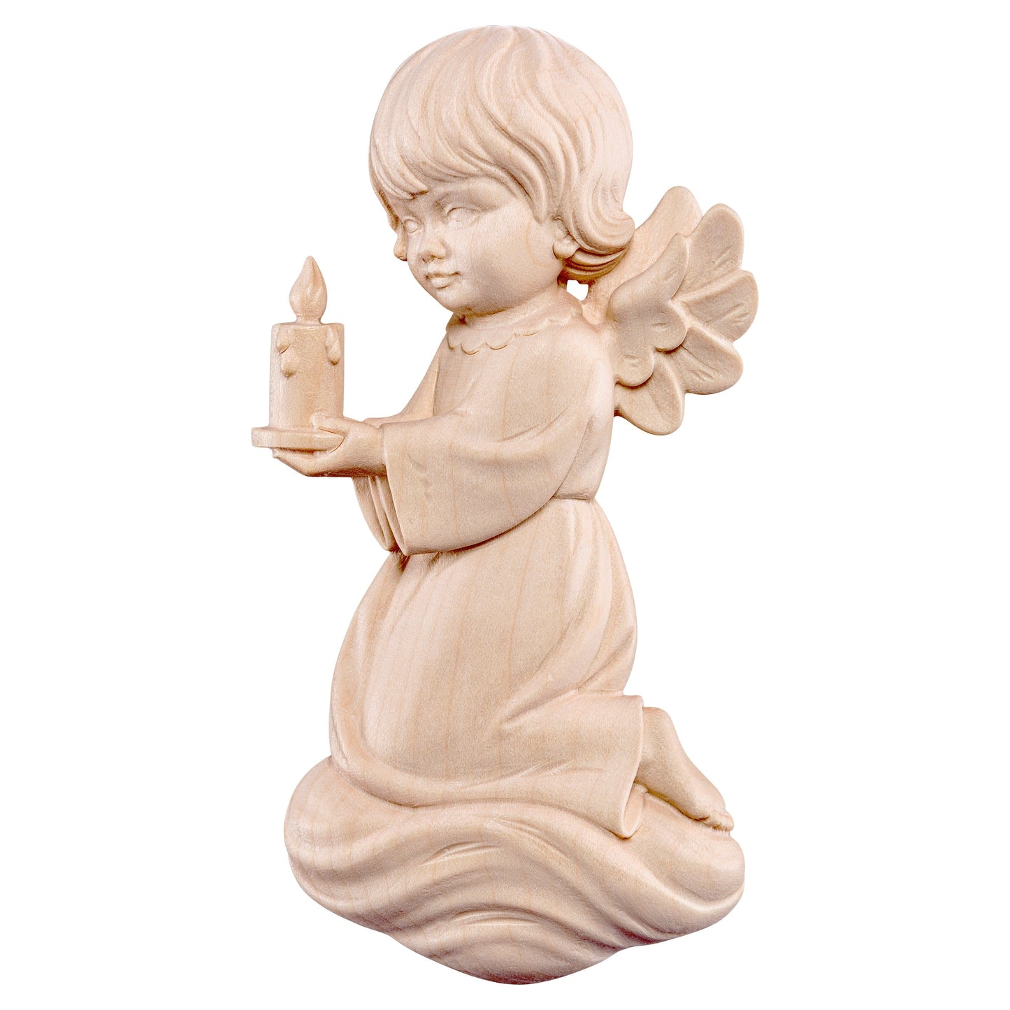 Mondo Cattolico Natural / 17 cm (6.7 in) Wooden statue of Pitti - angel with candle