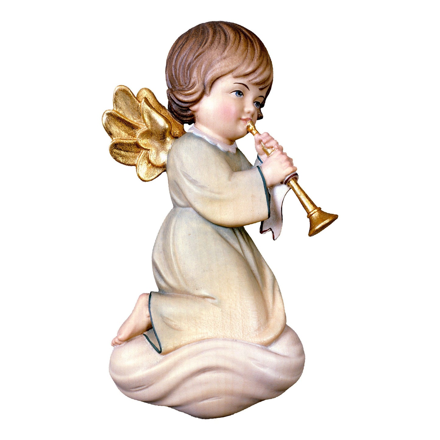 Mondo Cattolico Colored / 12 cm (4.7 in) Wooden statue of Pitti - angel with trombone