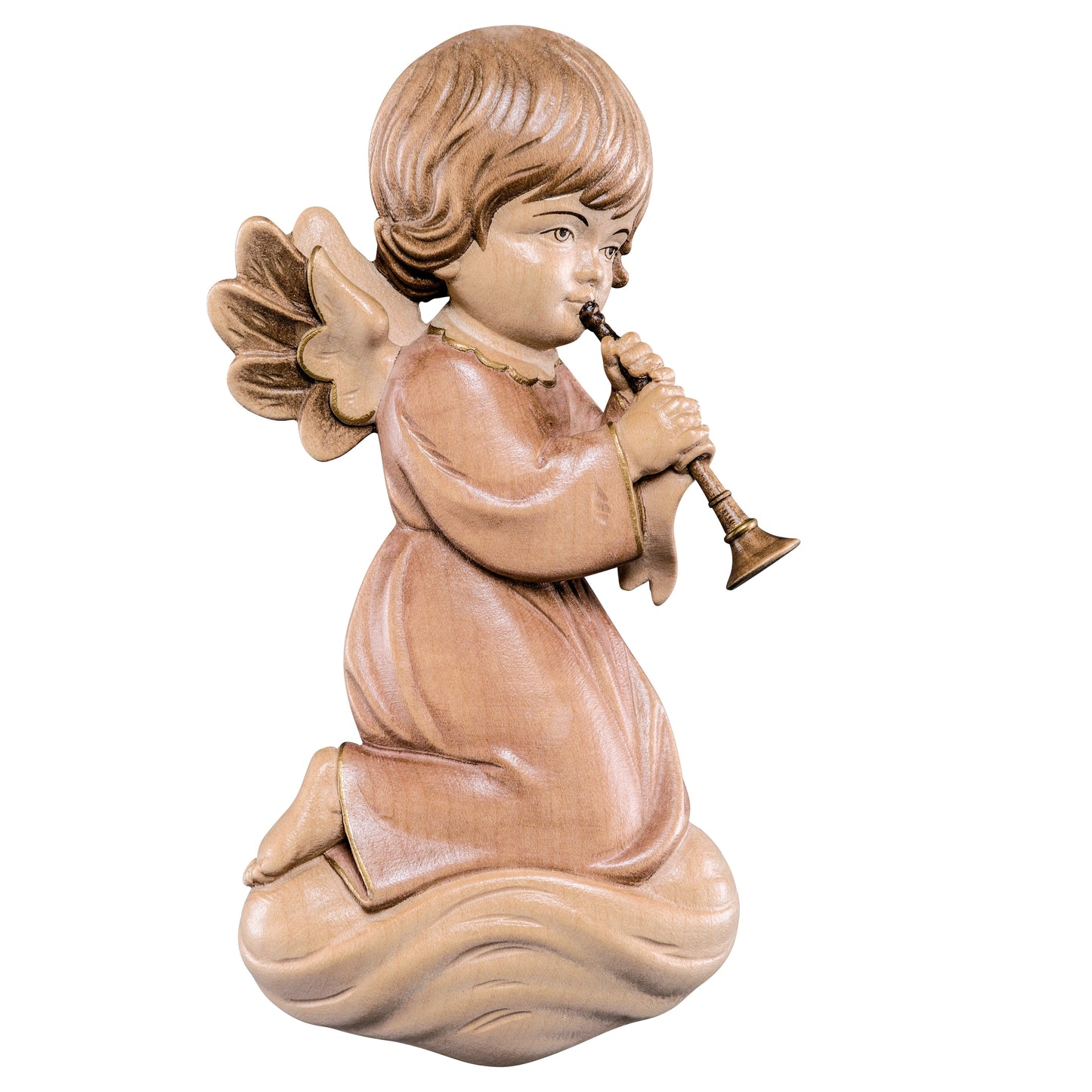 Mondo Cattolico Glossy / 17 cm (6.7 in) Wooden statue of Pitti - angel with trombone