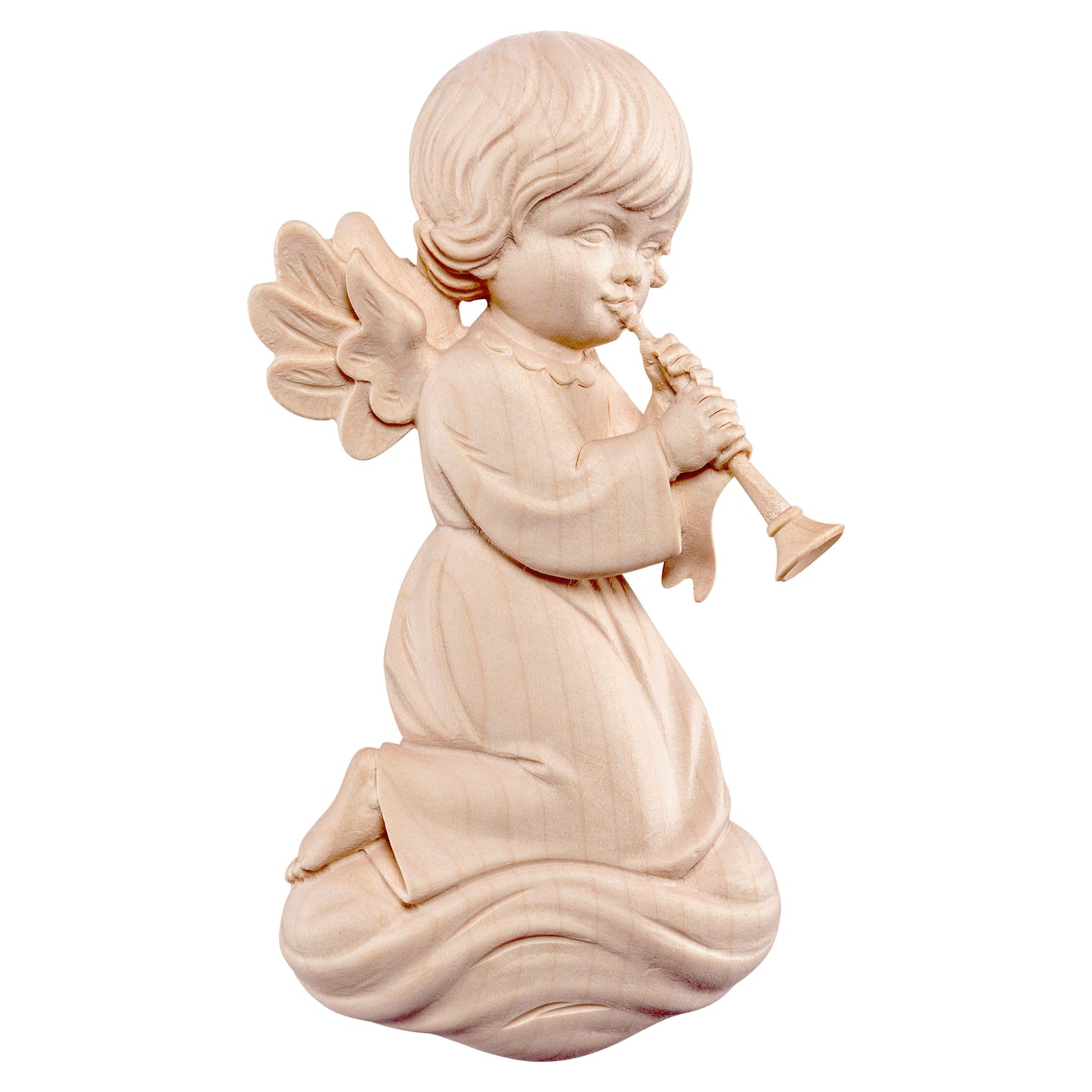 Mondo Cattolico Natural / 17 cm (6.7 in) Wooden statue of Pitti - angel with trombone