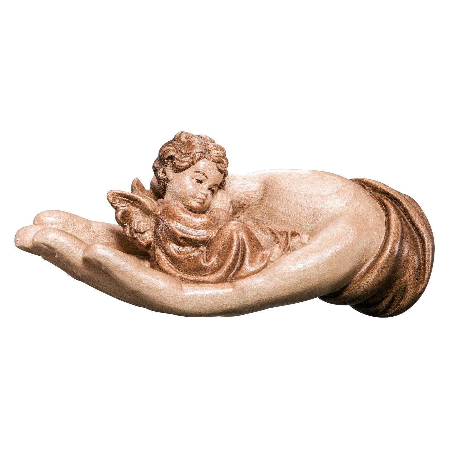 Mondo Cattolico Glossy / 11 cm (4.3 in) Wooden statue of Protecting hand lying with angel blue