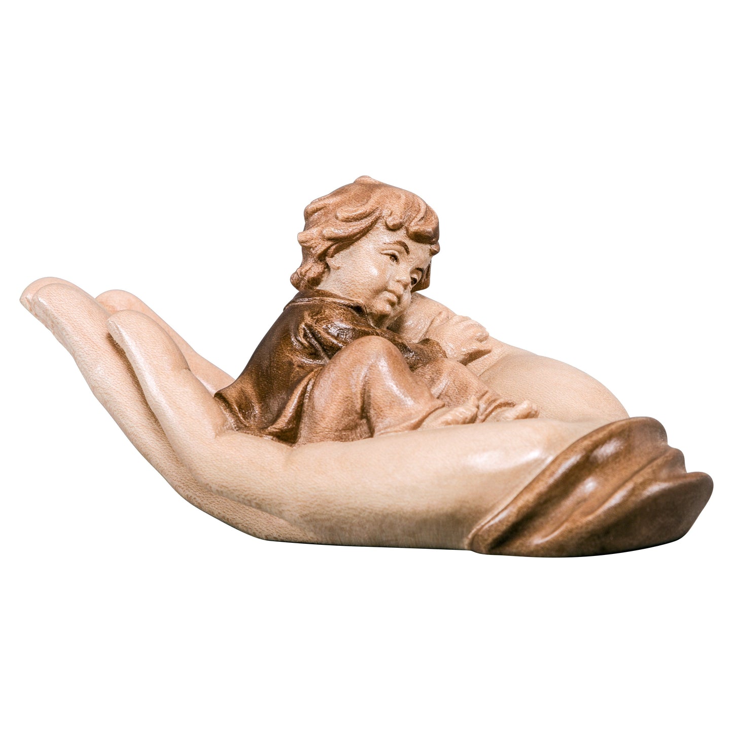 Mondo Cattolico Glossy / 11 cm (4.3 in) Wooden statue of Protecting hand lying with boy