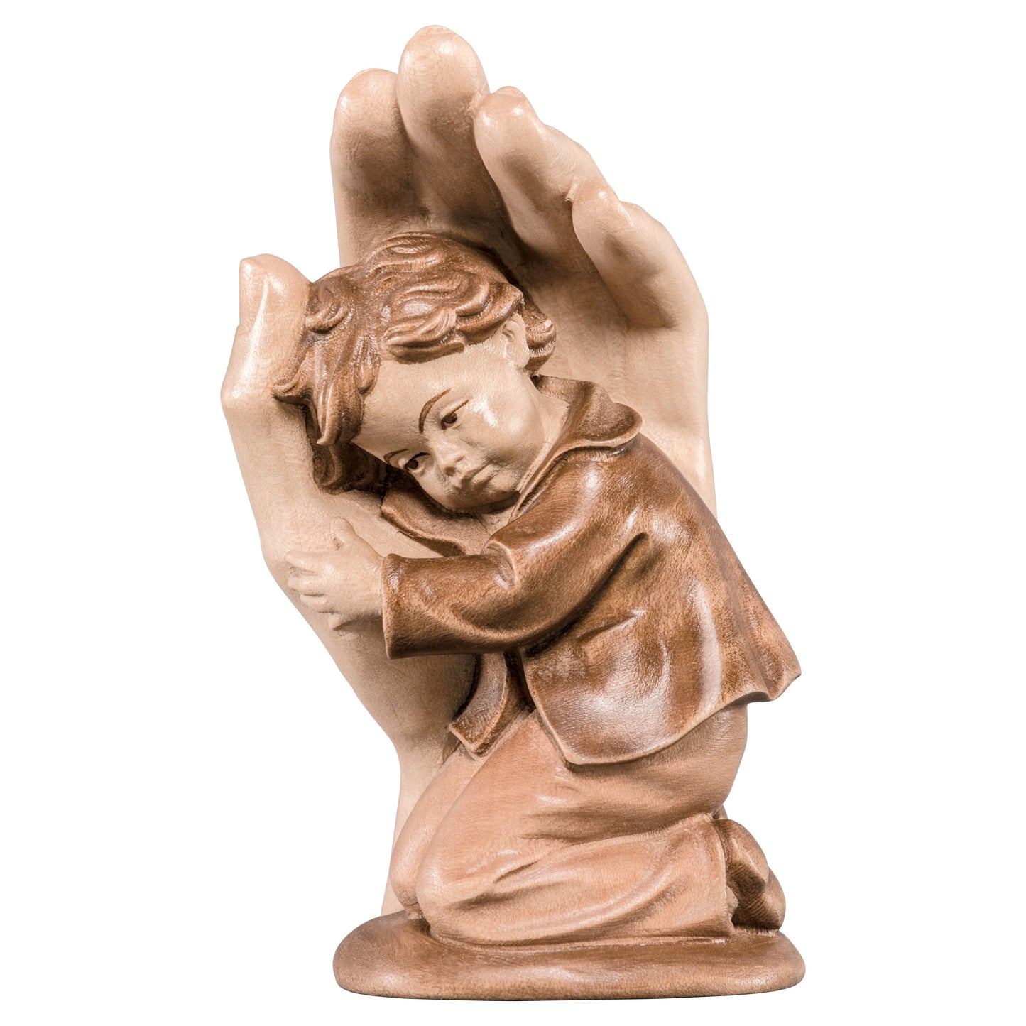 Mondo Cattolico Glossy / 9 cm (3.5 in) Wooden statue of Protecting hand standing with boy