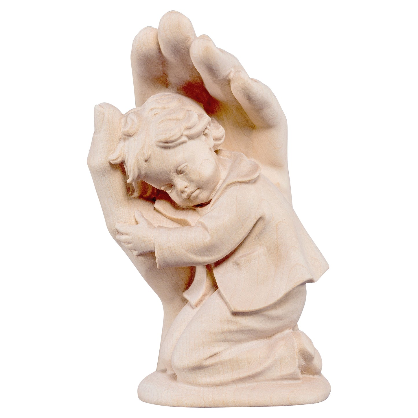 Mondo Cattolico Natural / 11 cm (4.3 in) Wooden statue of Protecting hand standing with boy