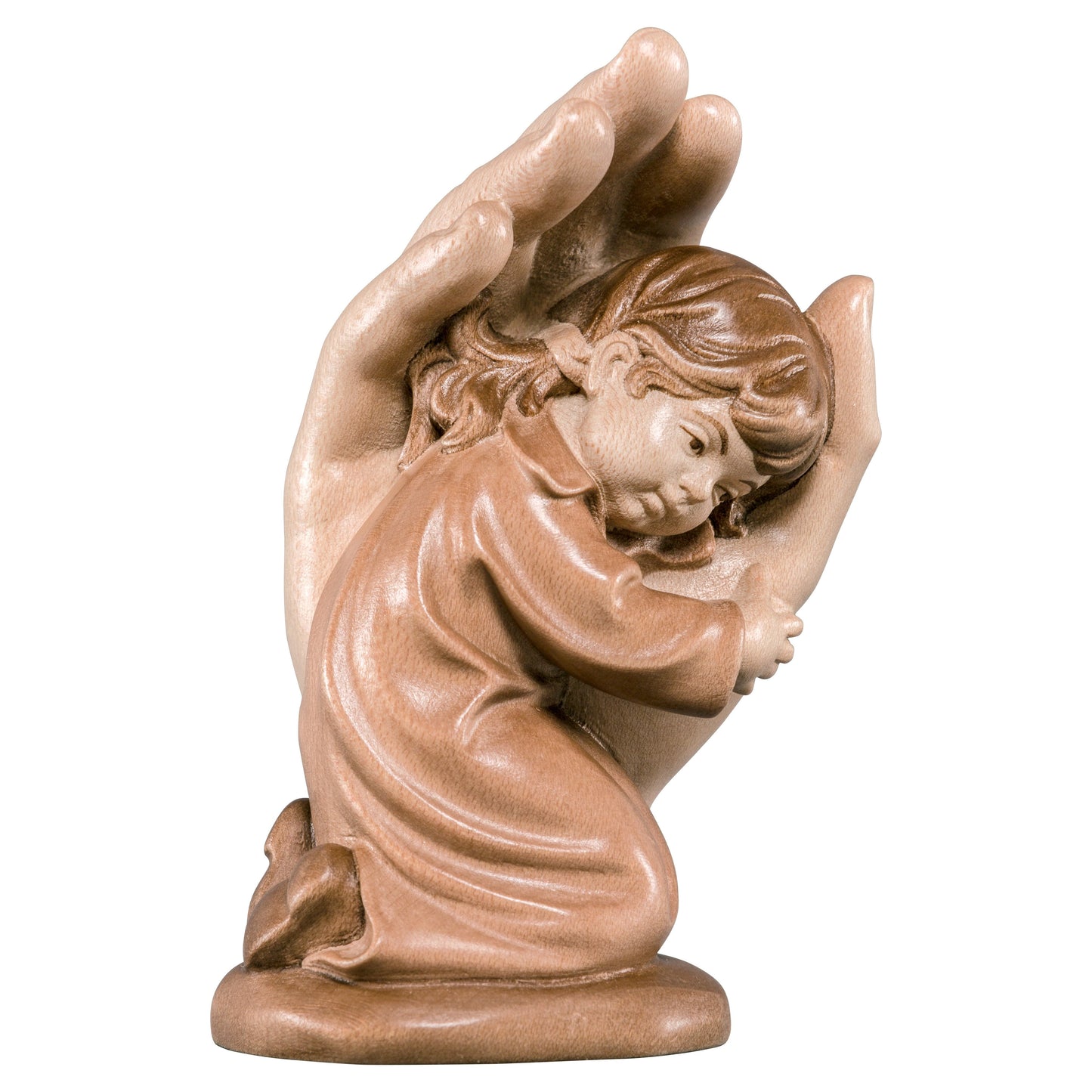 Mondo Cattolico Glossy / 9 cm (3.5 in) Wooden statue of Protecting hand standing with girl