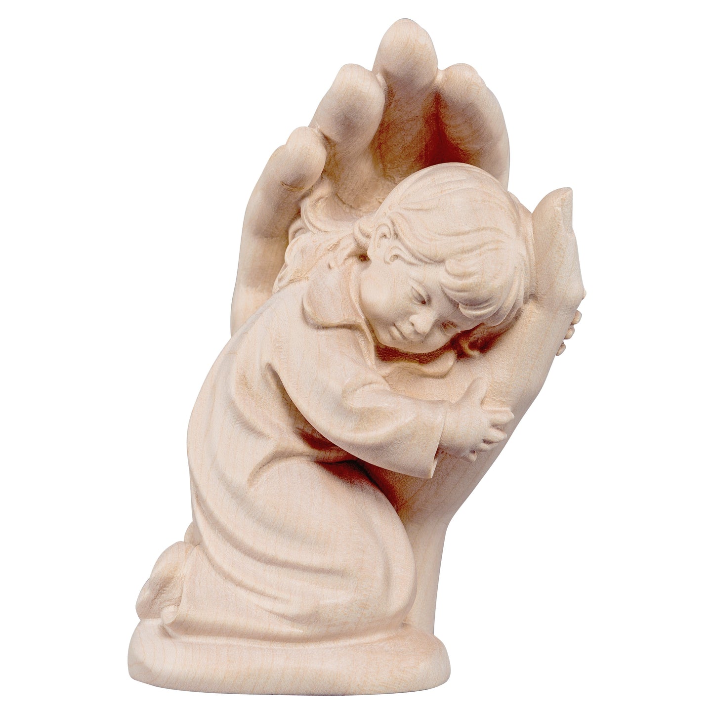 Mondo Cattolico Natural / 11 cm (4.3 in) Wooden statue of Protecting hand standing with girl