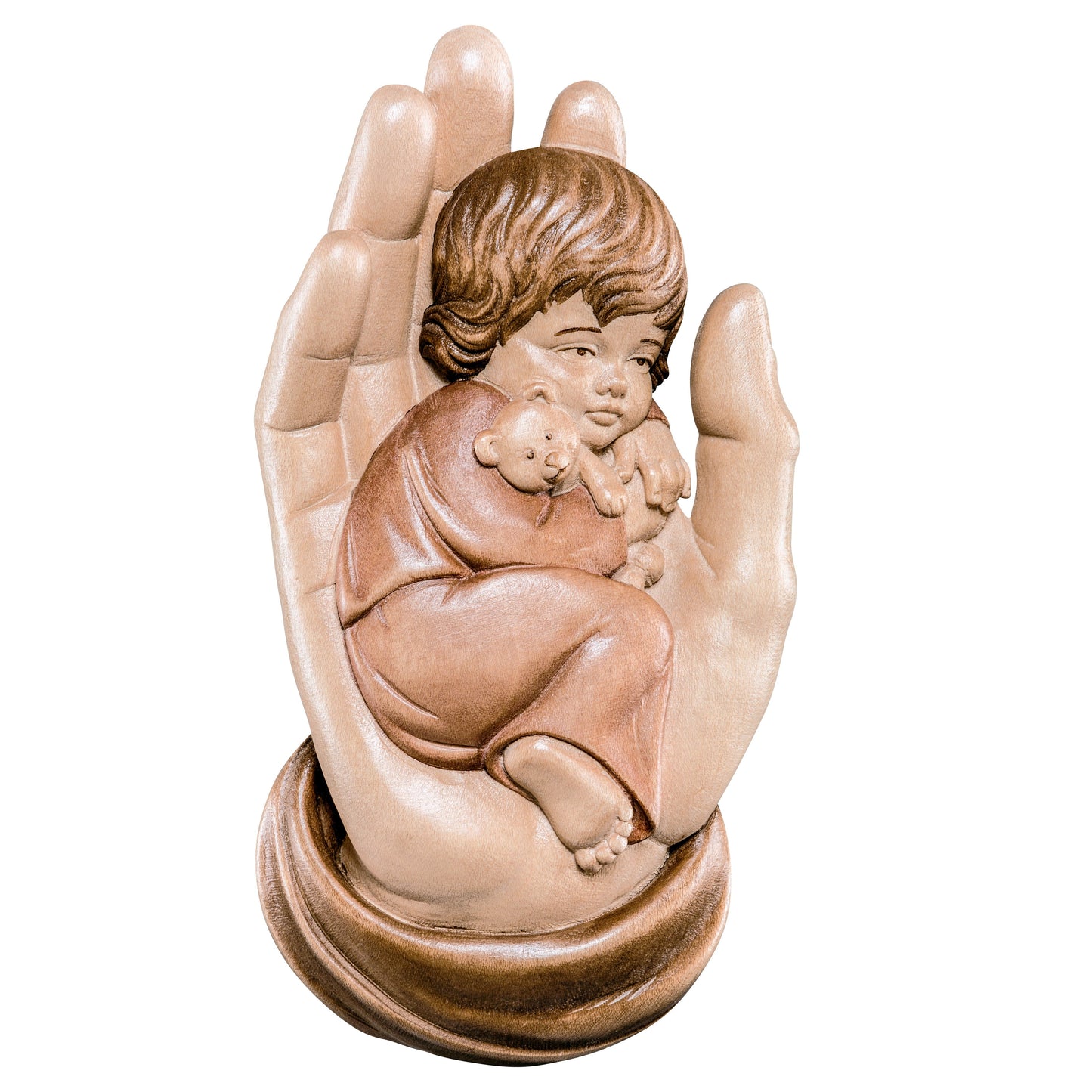 Mondo Cattolico Glossy / 15 cm (5.9 in) Wooden statue of Protecting hand with boy to hang