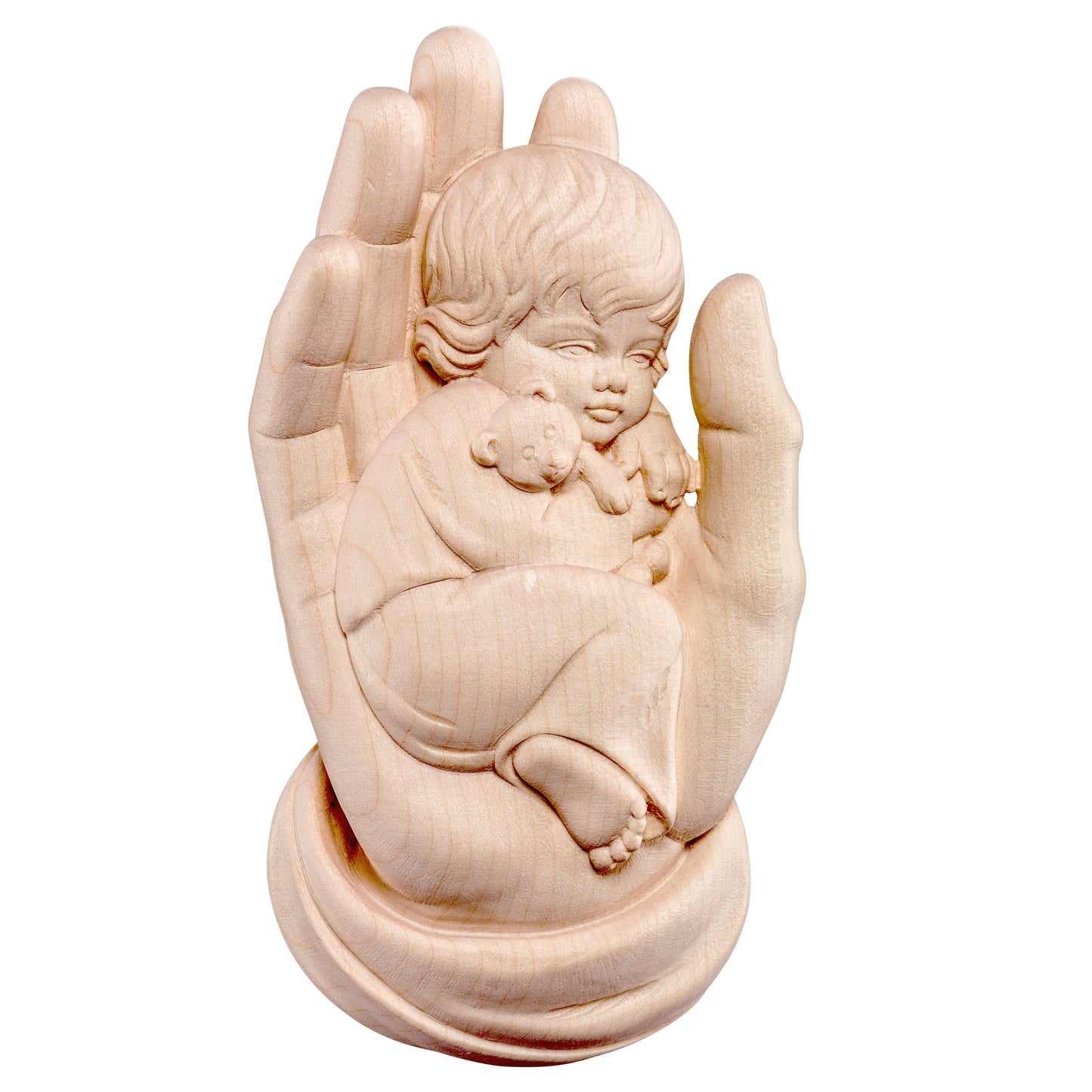 Mondo Cattolico Natural / 15 cm (5.9 in) Wooden statue of Protecting hand with boy to hang