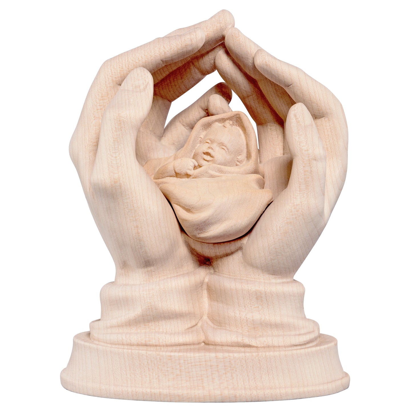 Mondo Cattolico Natural / 8 cm (3.1 in) Wooden statue of Protecting hands with baby