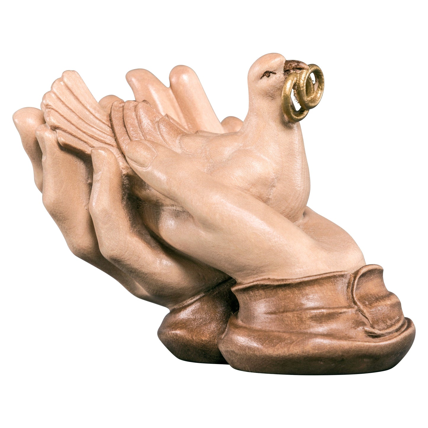 Mondo Cattolico Glossy / 6 cm (2.4 in) Wooden statue of Protecting hands with dove