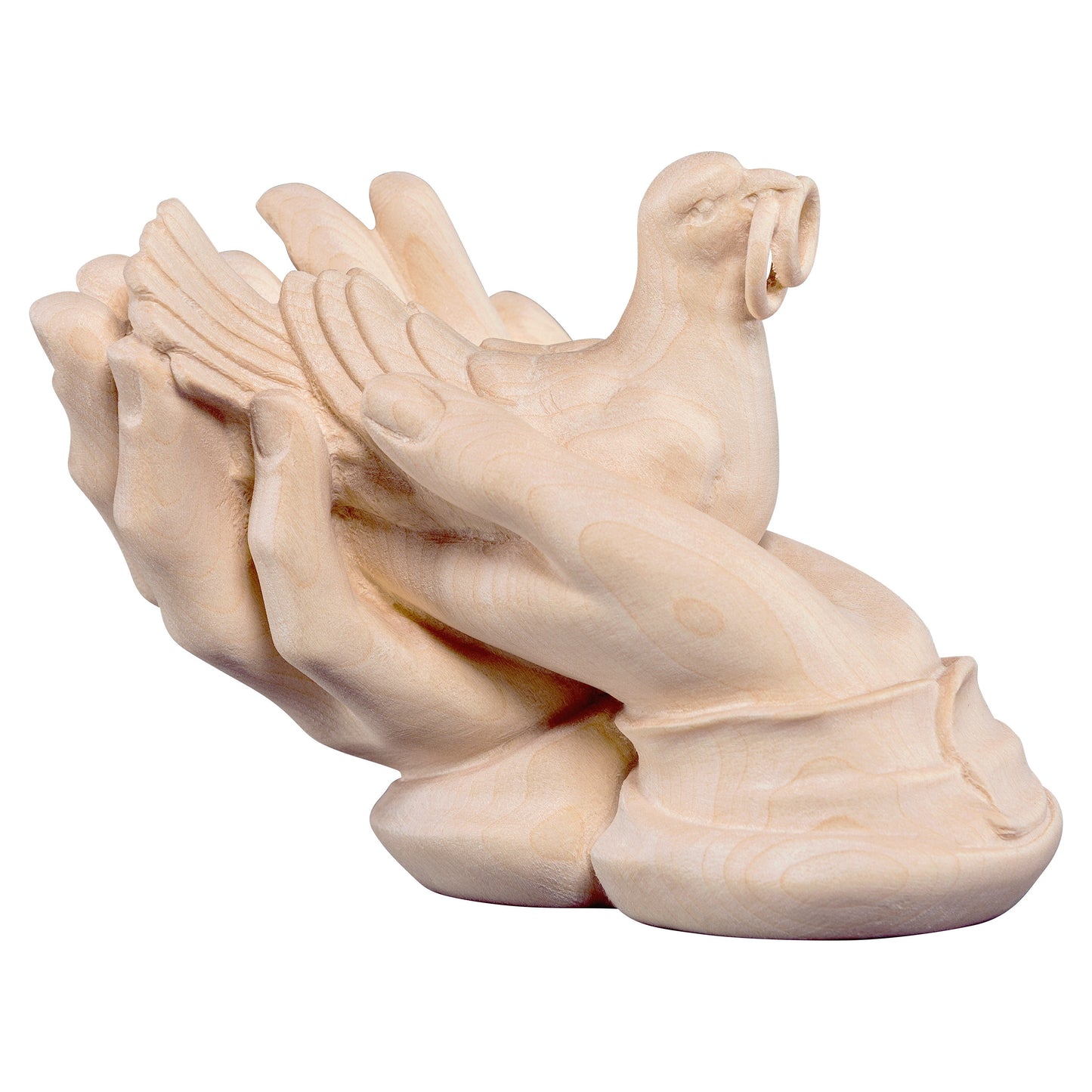 Mondo Cattolico Natural / 10 cm (3.9 in) Wooden statue of Protecting hands with dove