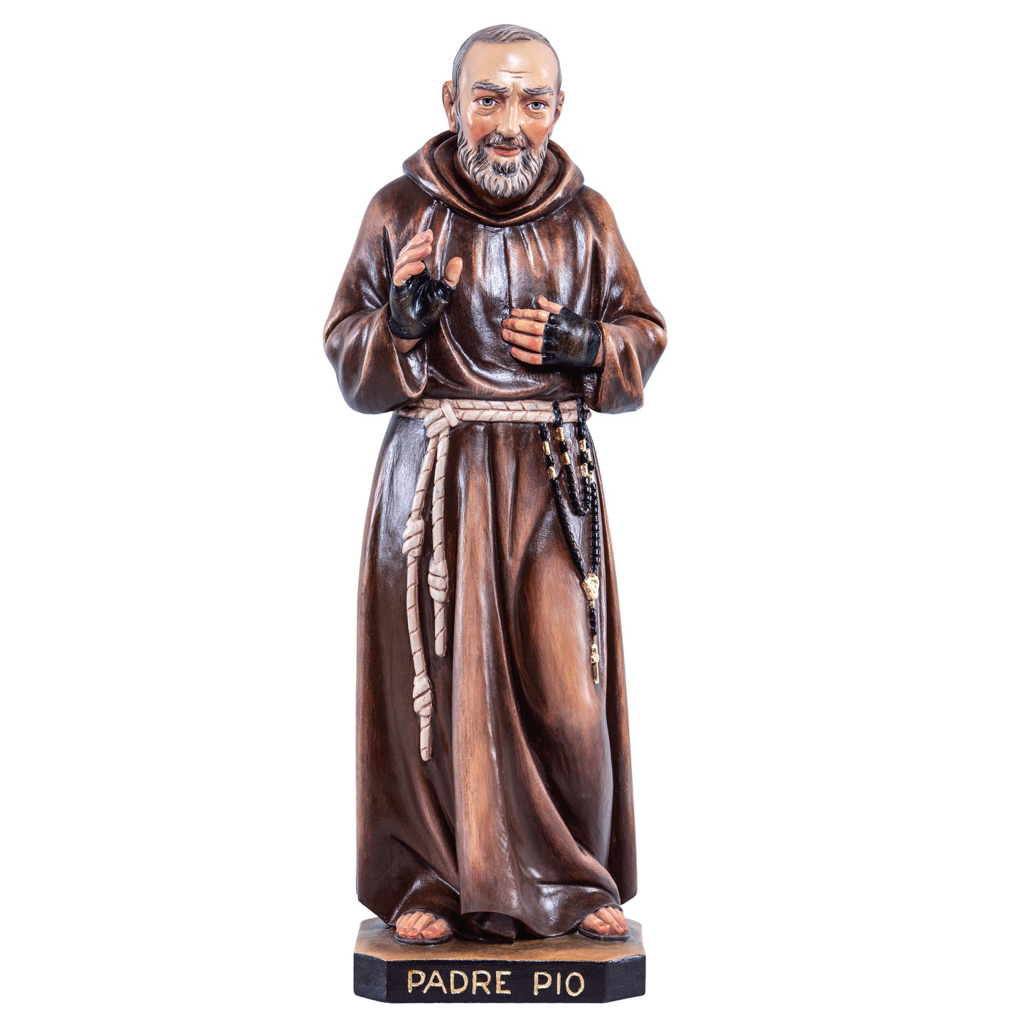 MONDO CATTOLICO Antiqued / 60 cm (23.6 in) Wooden Statue of Saint Padre Pio