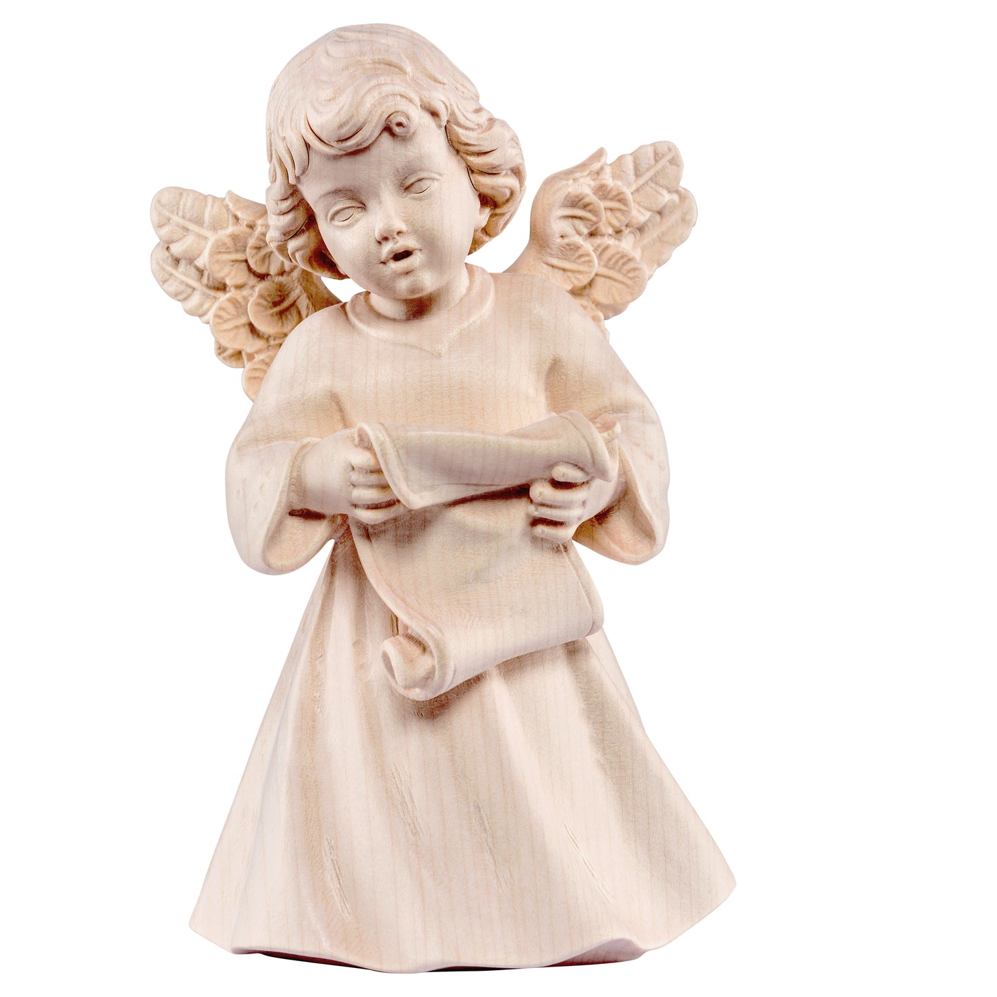 Mondo Cattolico Natural / 14 cm (5.5 in) Wooden statue of Sissi - angel singing