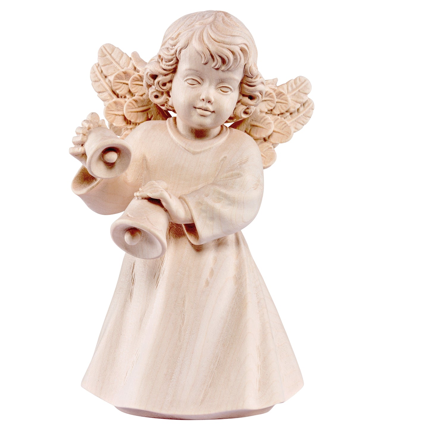 Mondo Cattolico Natural / 14 cm (5.5 in) Wooden statue of Sissi - angel with bells