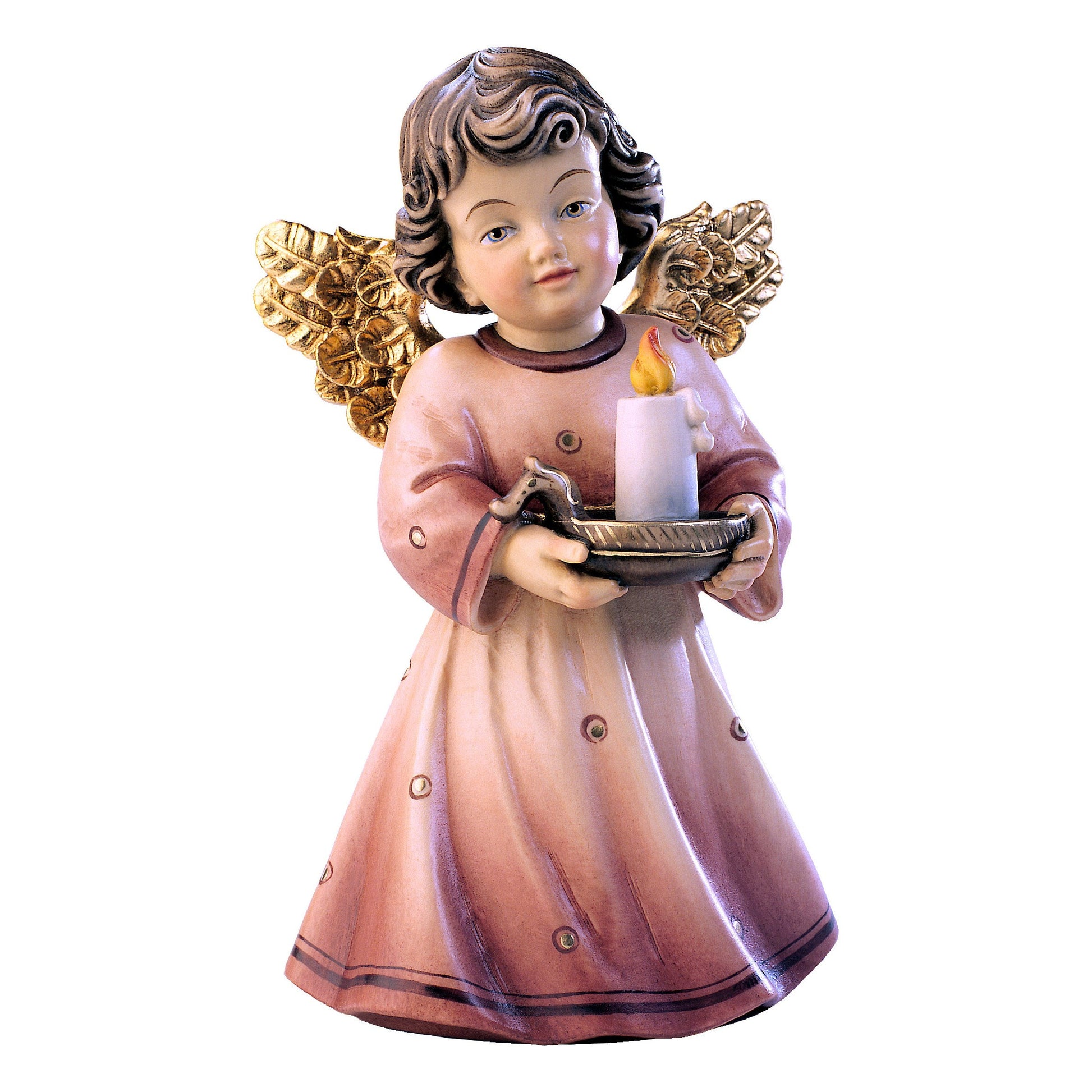 Mondo Cattolico Colored / 7 cm (2.8 in) Wooden statue of Sissi - angel with candle