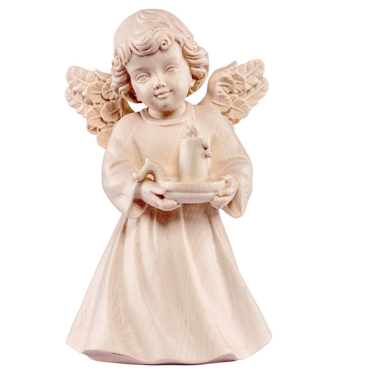 Mondo Cattolico Natural / 14 cm (5.5 in) Wooden statue of Sissi - angel with candle