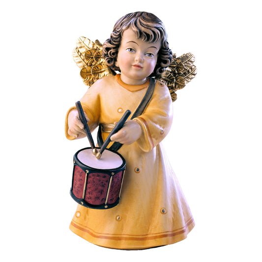 Mondo Cattolico Colored / 7 cm (2.8 in) Wooden statue of Sissi - angel with drum