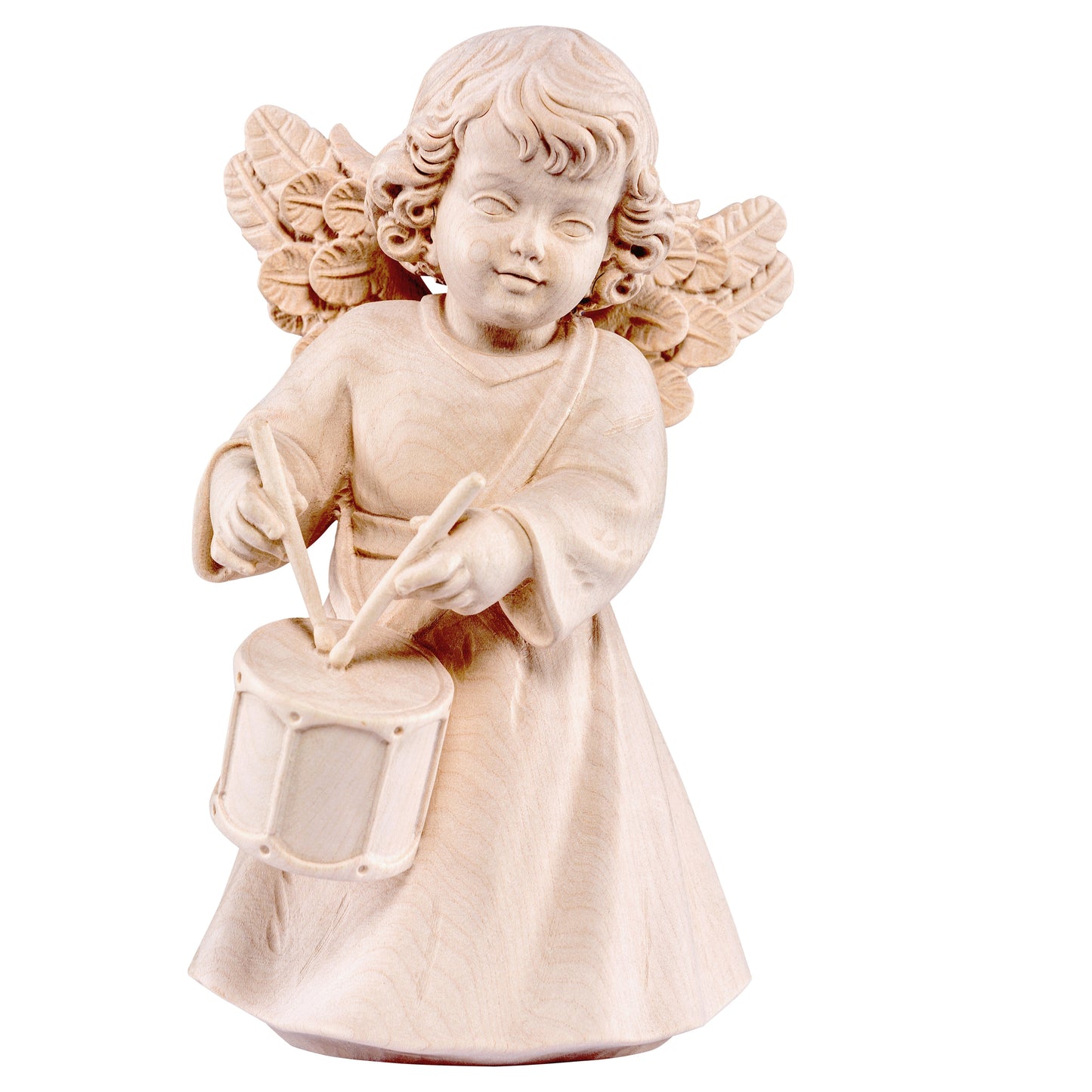 Mondo Cattolico Natural / 14 cm (5.5 in) Wooden statue of Sissi - angel with drum