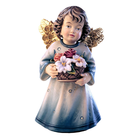 Mondo Cattolico Colored / 7 cm (2.8 in) Wooden statue of Sissi - angel with flowers