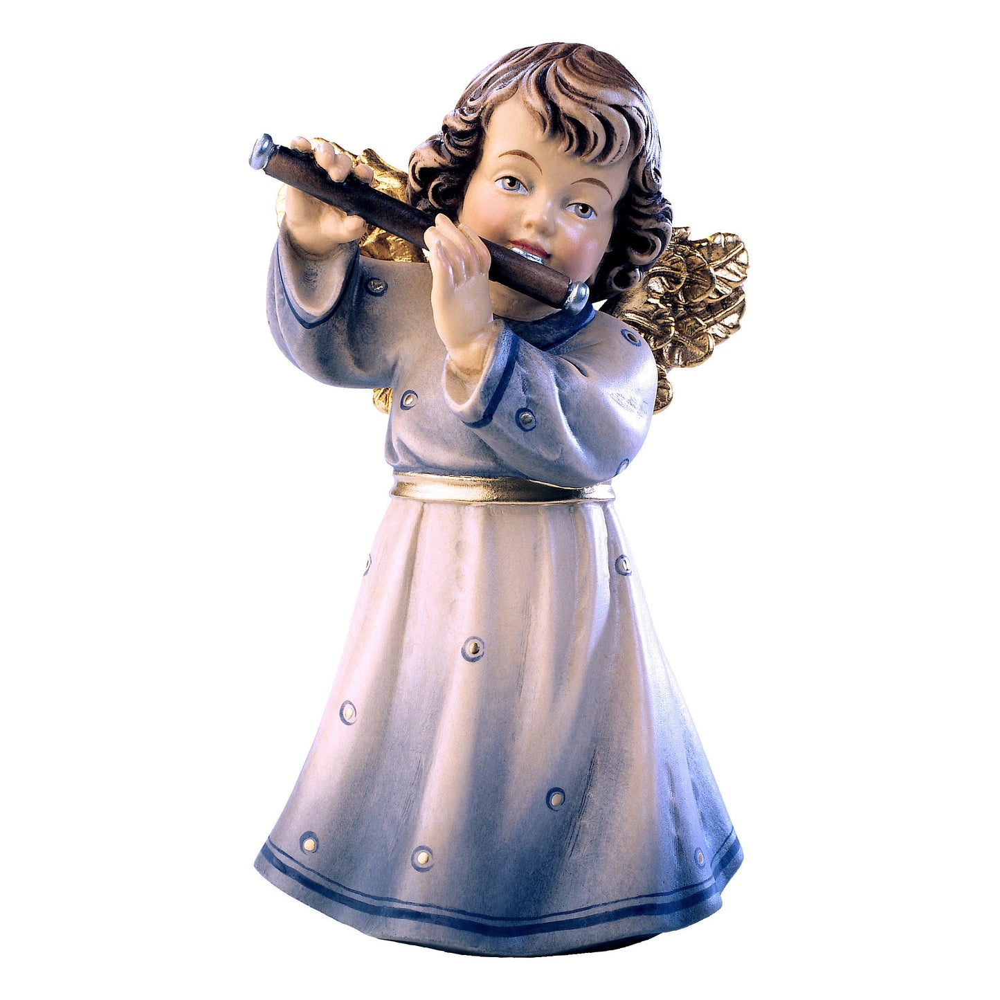 Mondo Cattolico Colored / 7 cm (2.8 in) Wooden statue of Sissi - angel with flute