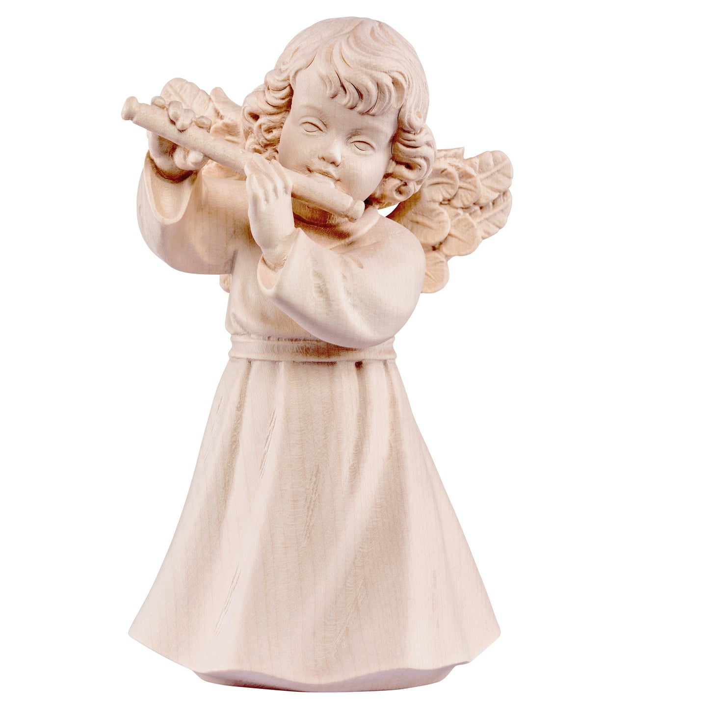 Mondo Cattolico Natural / 14 cm (5.5 in) Wooden statue of Sissi - angel with flute