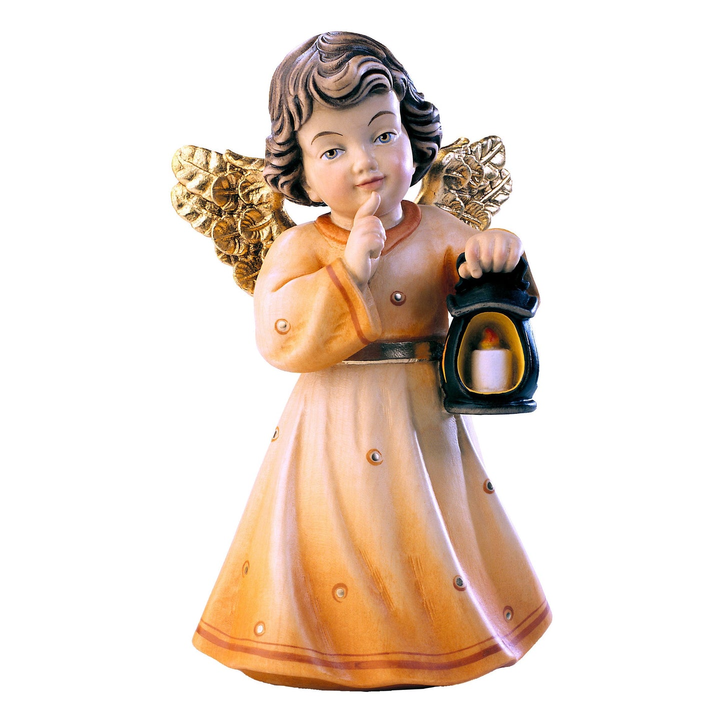 Mondo Cattolico Colored / 7 cm (2.8 in) Wooden statue of Sissi - angel with lantern