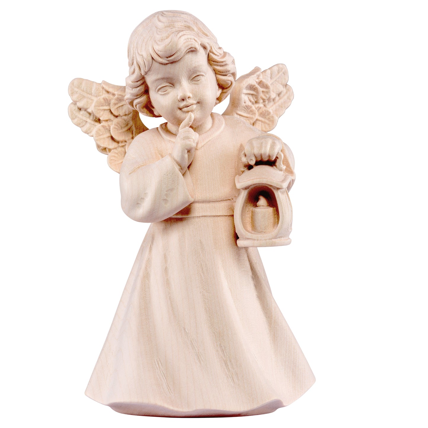 Mondo Cattolico Natural / 14 cm (5.5 in) Wooden statue of Sissi - angel with lantern