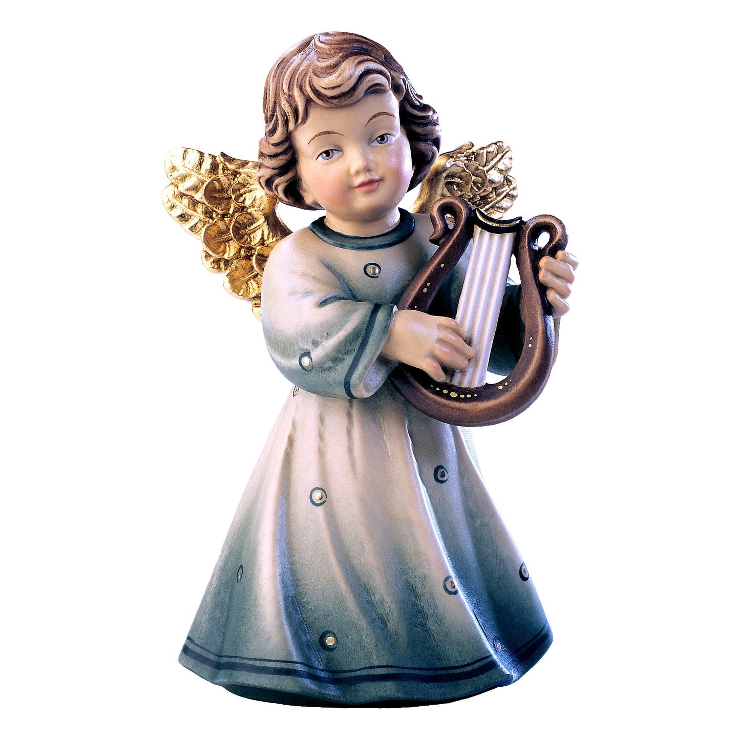 Mondo Cattolico Colored / 7 cm (2.8 in) Wooden statue of Sissi - angel with lyre