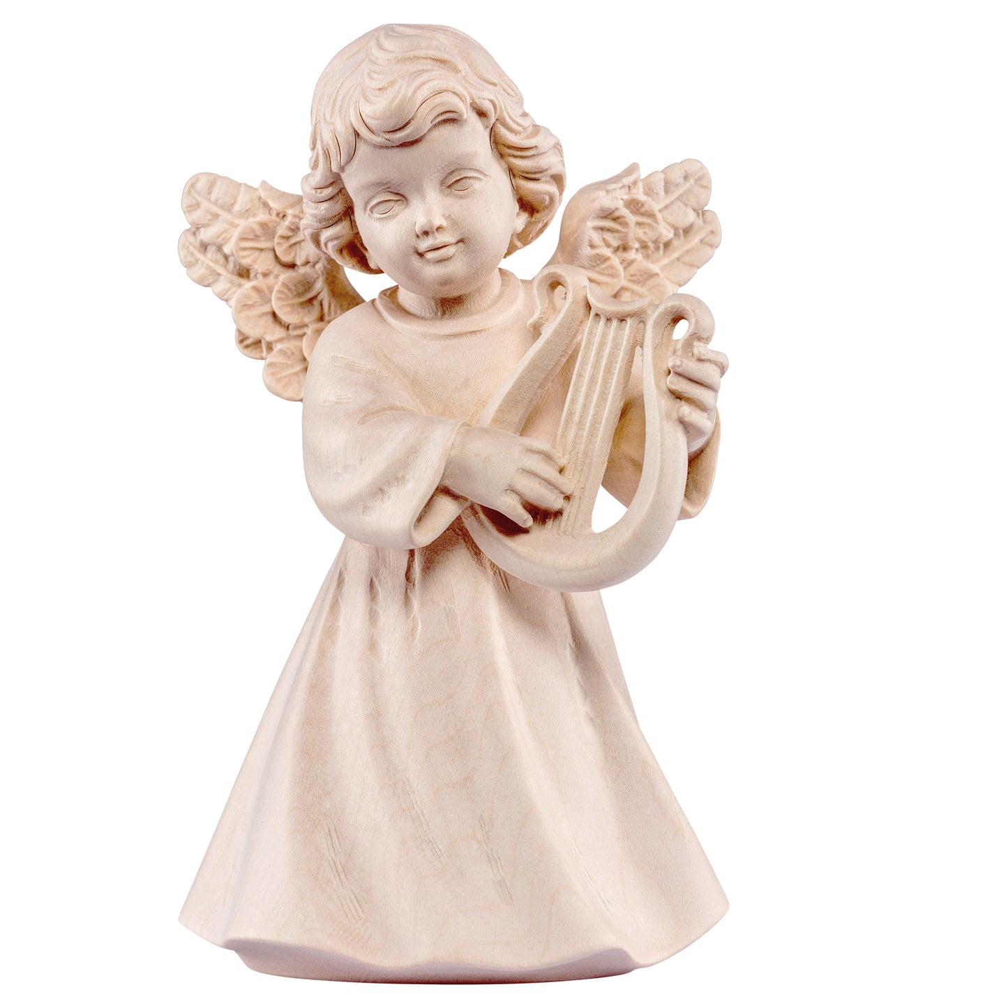 Mondo Cattolico Natural / 14 cm (5.5 in) Wooden statue of Sissi - angel with lyre