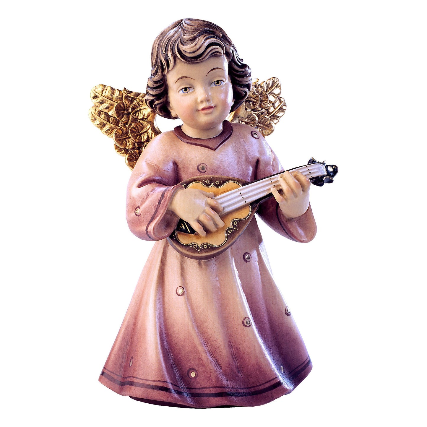 Mondo Cattolico Colored / 7 cm (2.8 in) Wooden statue of Sissi - angel with mandolin