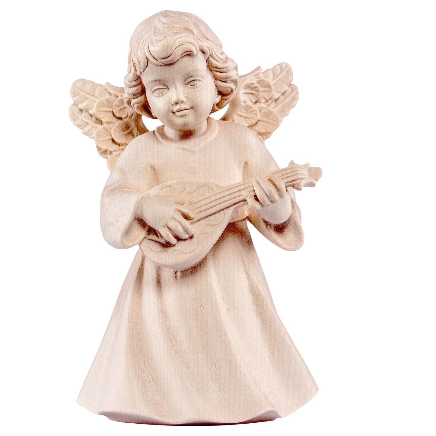 Mondo Cattolico Natural / 14 cm (5.5 in) Wooden statue of Sissi - angel with mandolin