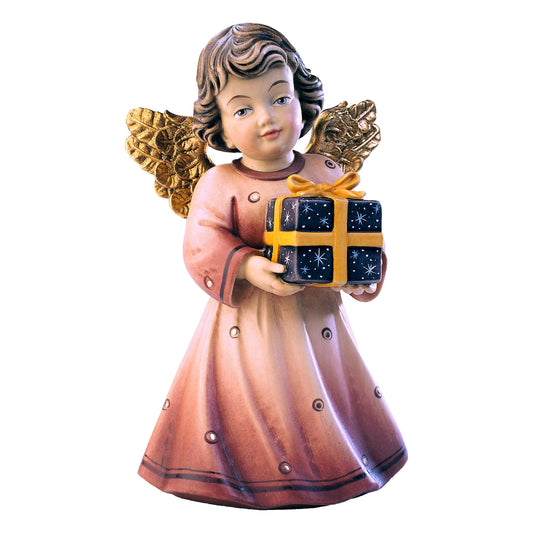 Mondo Cattolico Colored / 7 cm (2.8 in) Wooden statue of Sissi - angel with present