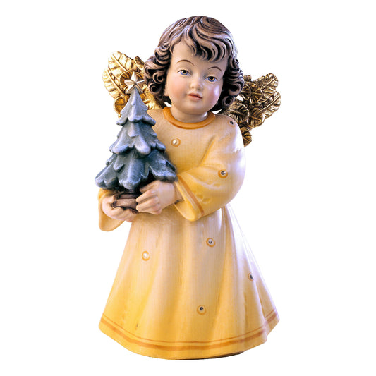 Mondo Cattolico Colored / 7 cm (2.8 in) Wooden statue of Sissi - angel with tree