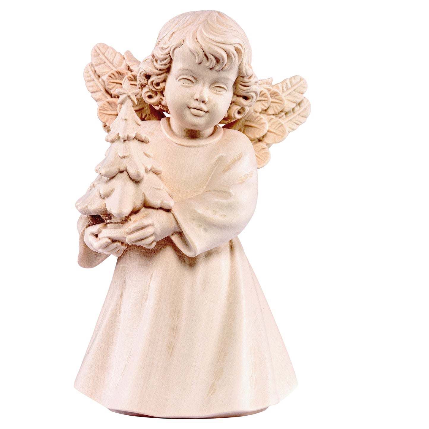 Mondo Cattolico Natural / 14 cm (5.5 in) Wooden statue of Sissi - angel with tree