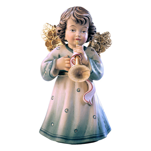 Mondo Cattolico Colored / 7 cm (2.8 in) Wooden statue of Sissi - angel with trombone