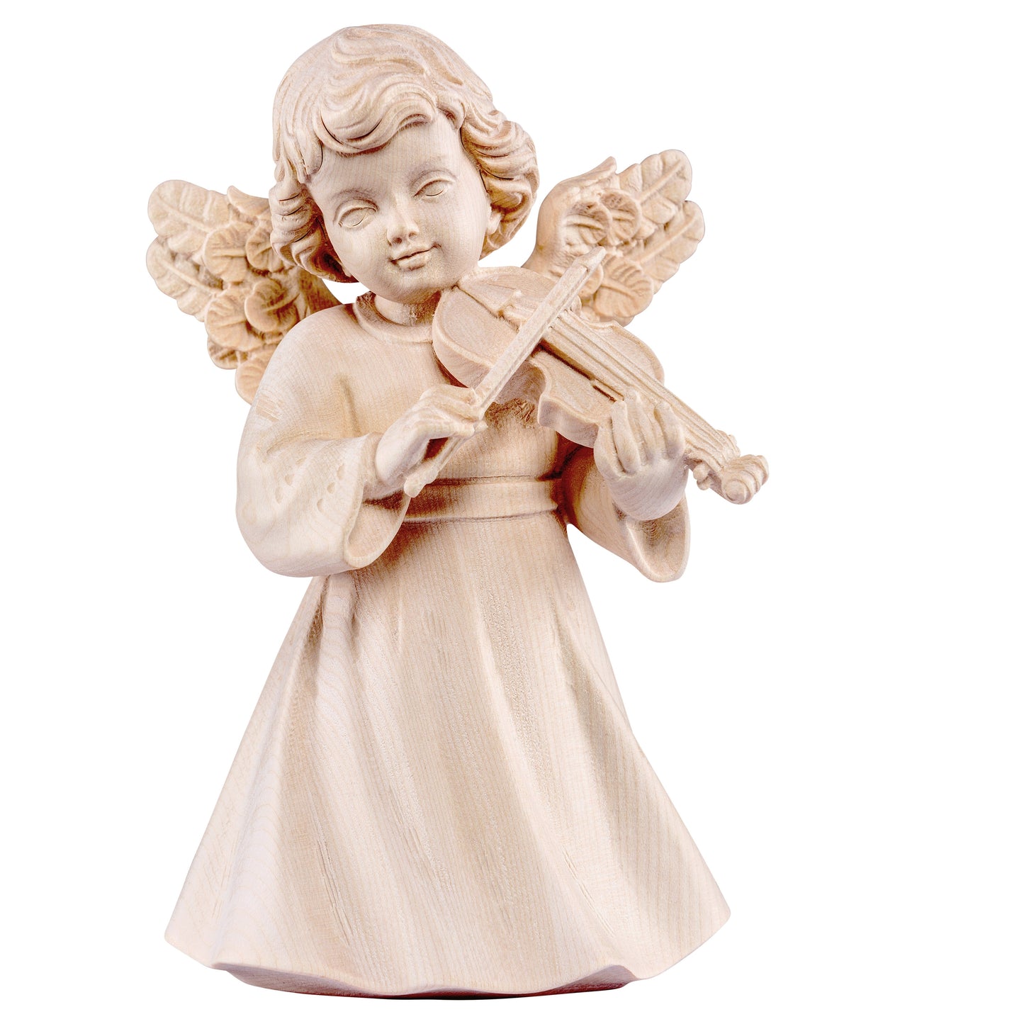 Mondo Cattolico Natural / 14 cm (5.5 in) Wooden statue of Sissi - angel with violin