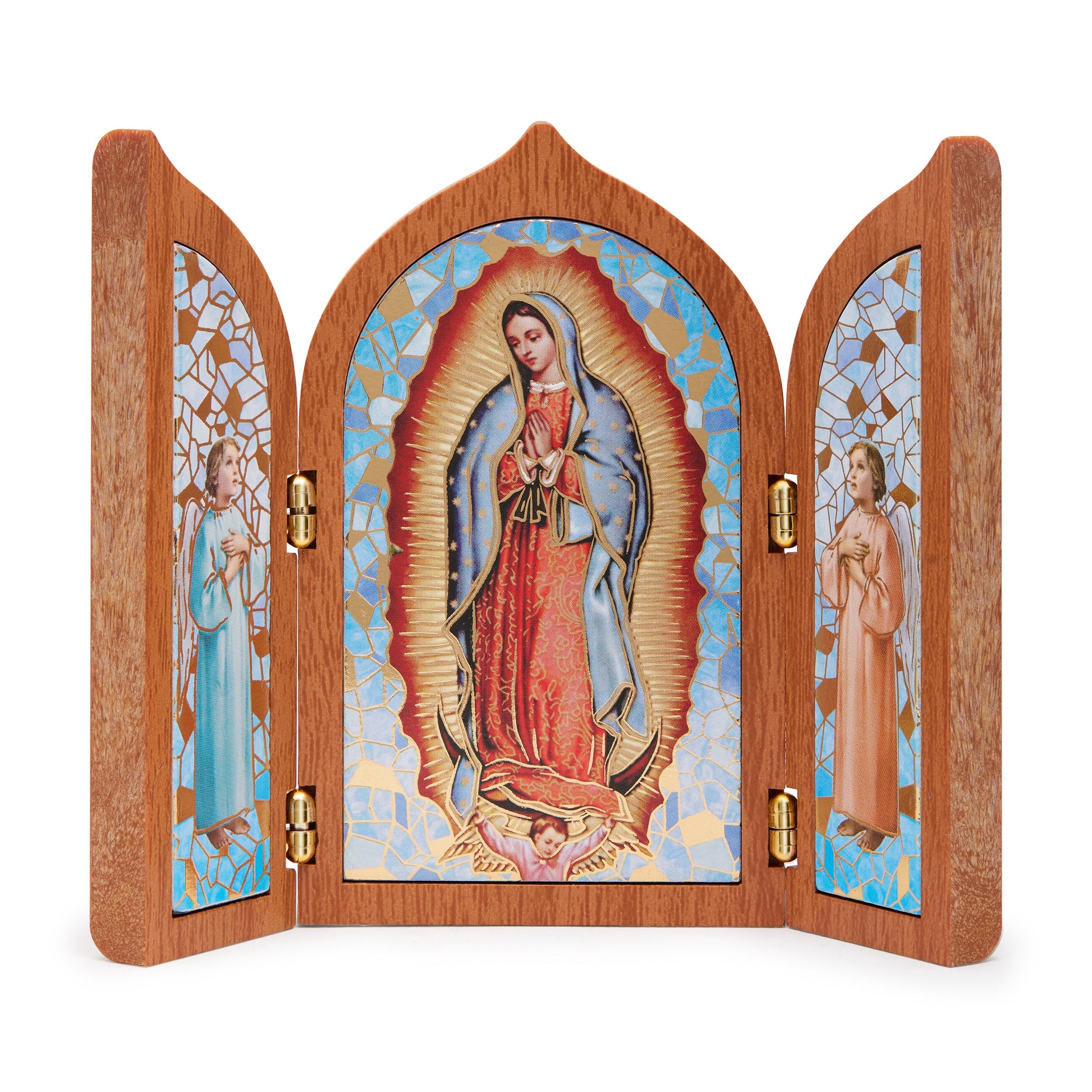 MONDO CATTOLICO ROMA 10x12 cm (3.94x4.72 in) Wooden Triptych with Our Lady of Guadalupe and Angels