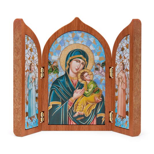 MONDO CATTOLICO ROMA 10x12 cm (3.94x4.72 in) Wooden Triptych with Our Lady of Perpetual Help and Angels