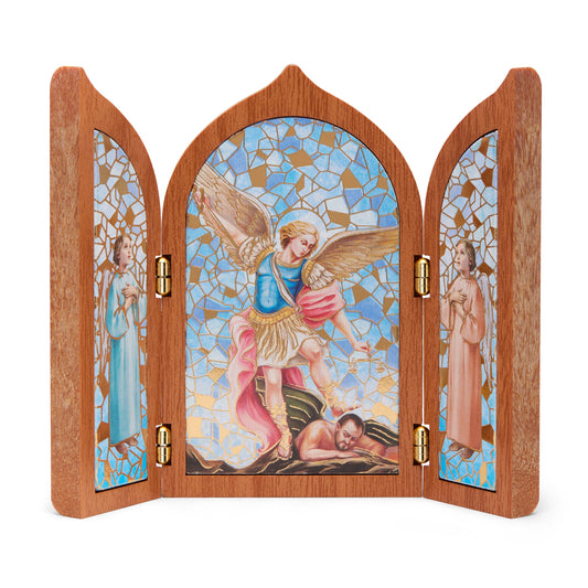 MONDO CATTOLICO ROMA 10x12 cm (3.94x4.72 in) Wooden Triptych with St. Michael and Angels