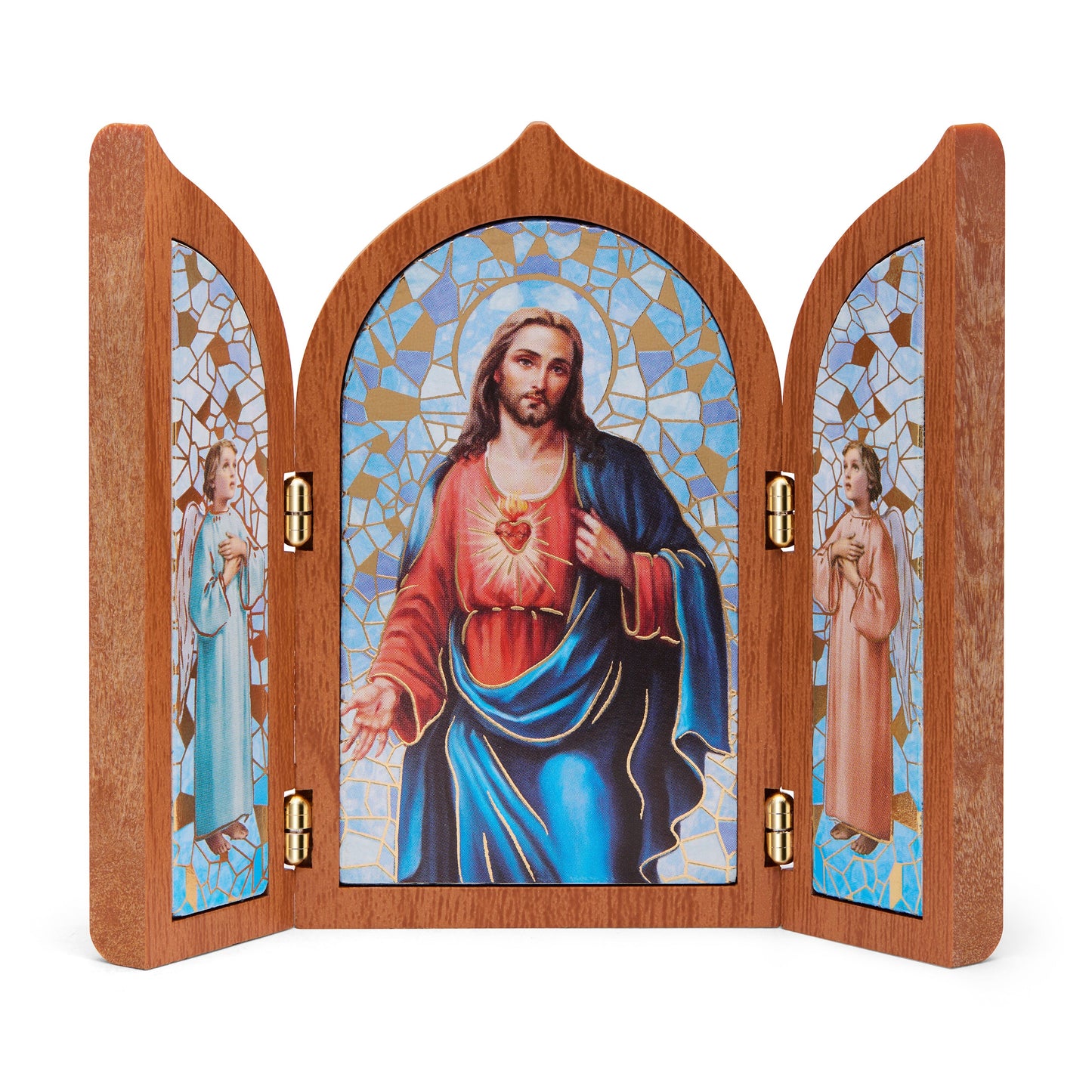 MONDO CATTOLICO ROMA 10x12 cm (3.94x4.72 in) Wooden Triptych with the Sacred Heart of Jesus and Angels