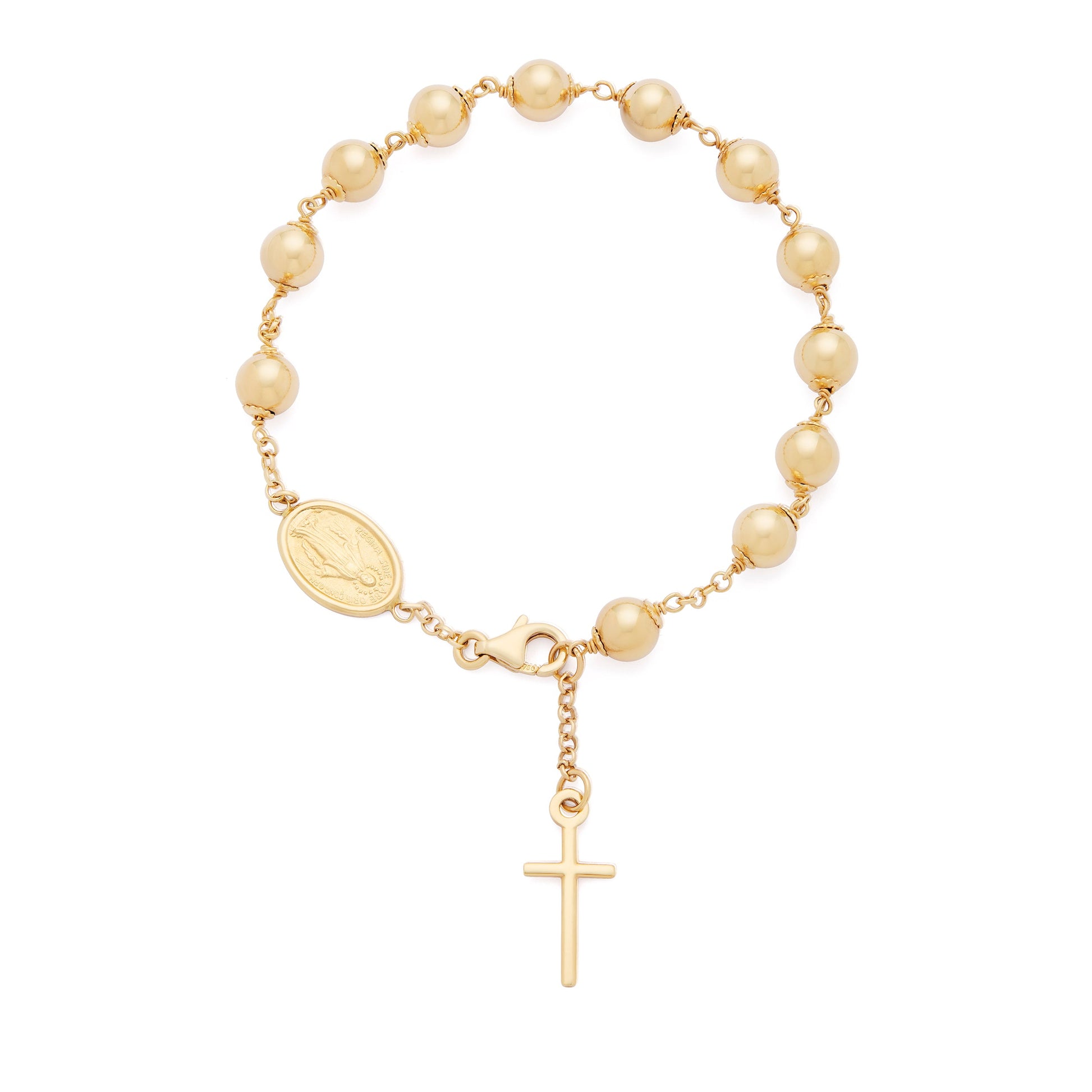 Mondo Cattolico Yellow Gold Bracelet with Miraculous Medal and Final Cross Pendant