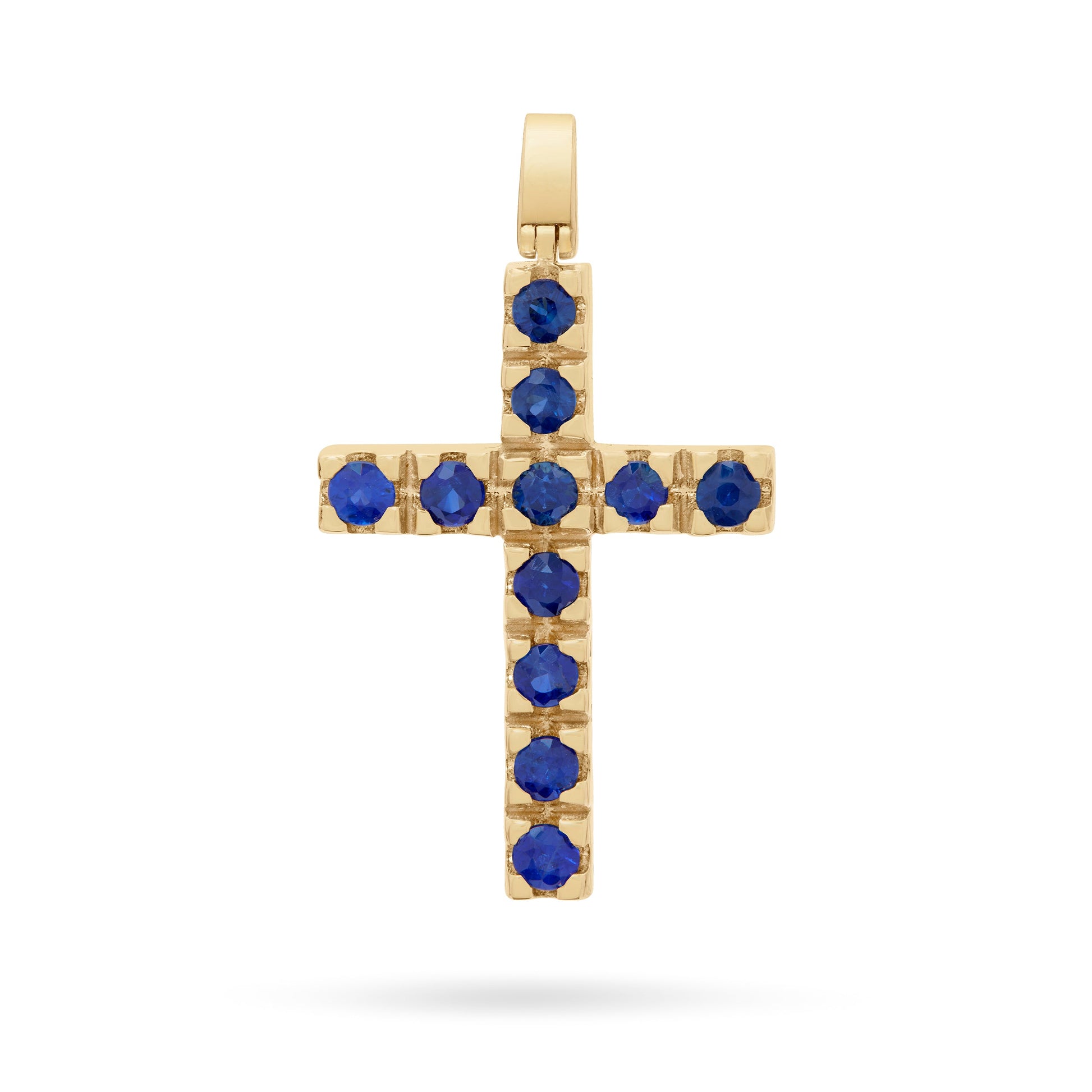 Mondo Cattolico Pendant 15x21 mm (0.59x0.83 in) Yellow Gold Cross Pendant with Sapphires