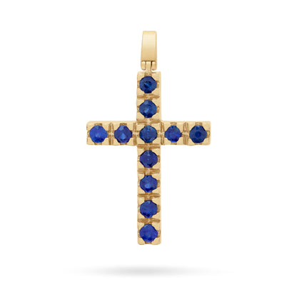 Mondo Cattolico Pendant 15x21 mm (0.59x0.83 in) Yellow Gold Cross Pendant with Sapphires