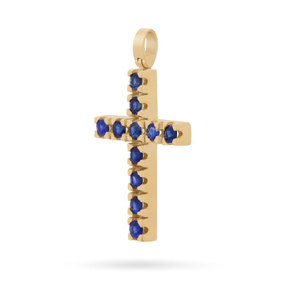 Mondo Cattolico Pendant 15x21 mm (0.59x0.83 in) Yellow Gold Cross Pendant with Sapphires