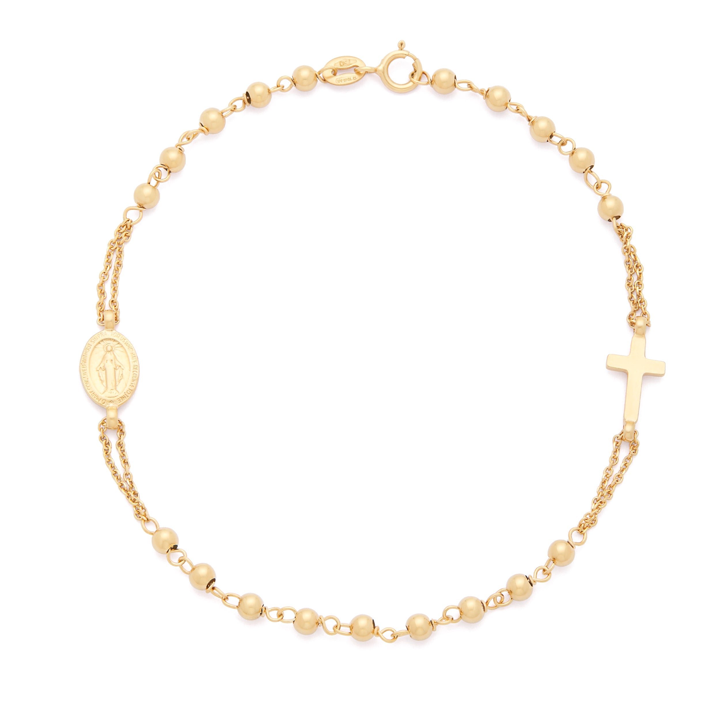 Yellow Gold Bracelet with Miraculous Medal and Cross | MONDO CATTOLICO