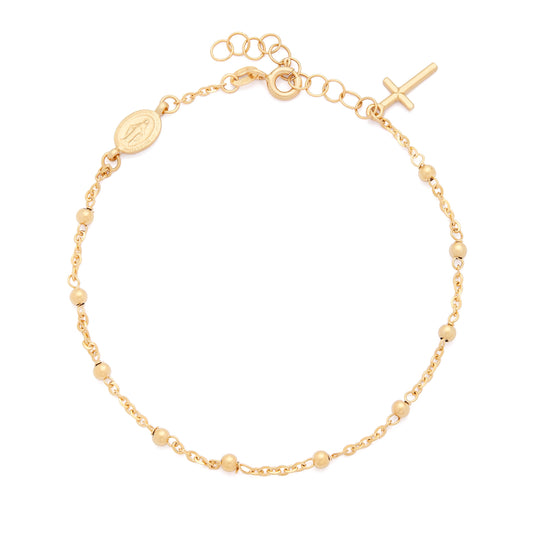 Mondo Cattolico Bracelet 18 - 20.5 cm (7.09 - 8.07 in) / 2.5 mm (0.10 in) Yellow Gold Rosary Bracelet with Miraculous Medal and Cross